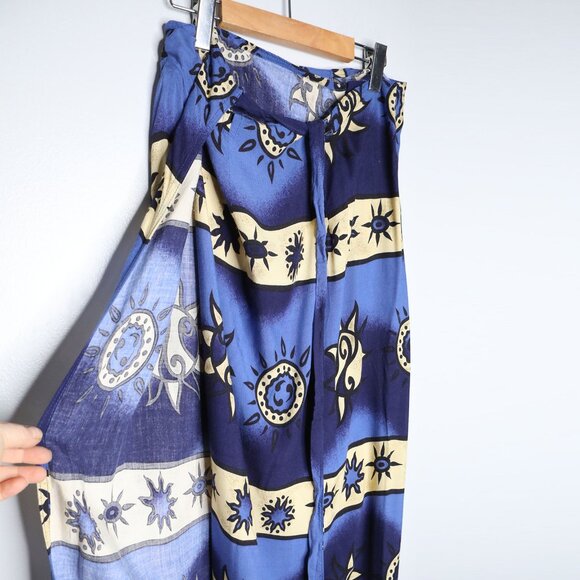 Vintage 90s Venus Sun & Moon Print Rayon Crop Top Wrap Maxi Skirt Co-ord Set - Picture 10 of 15